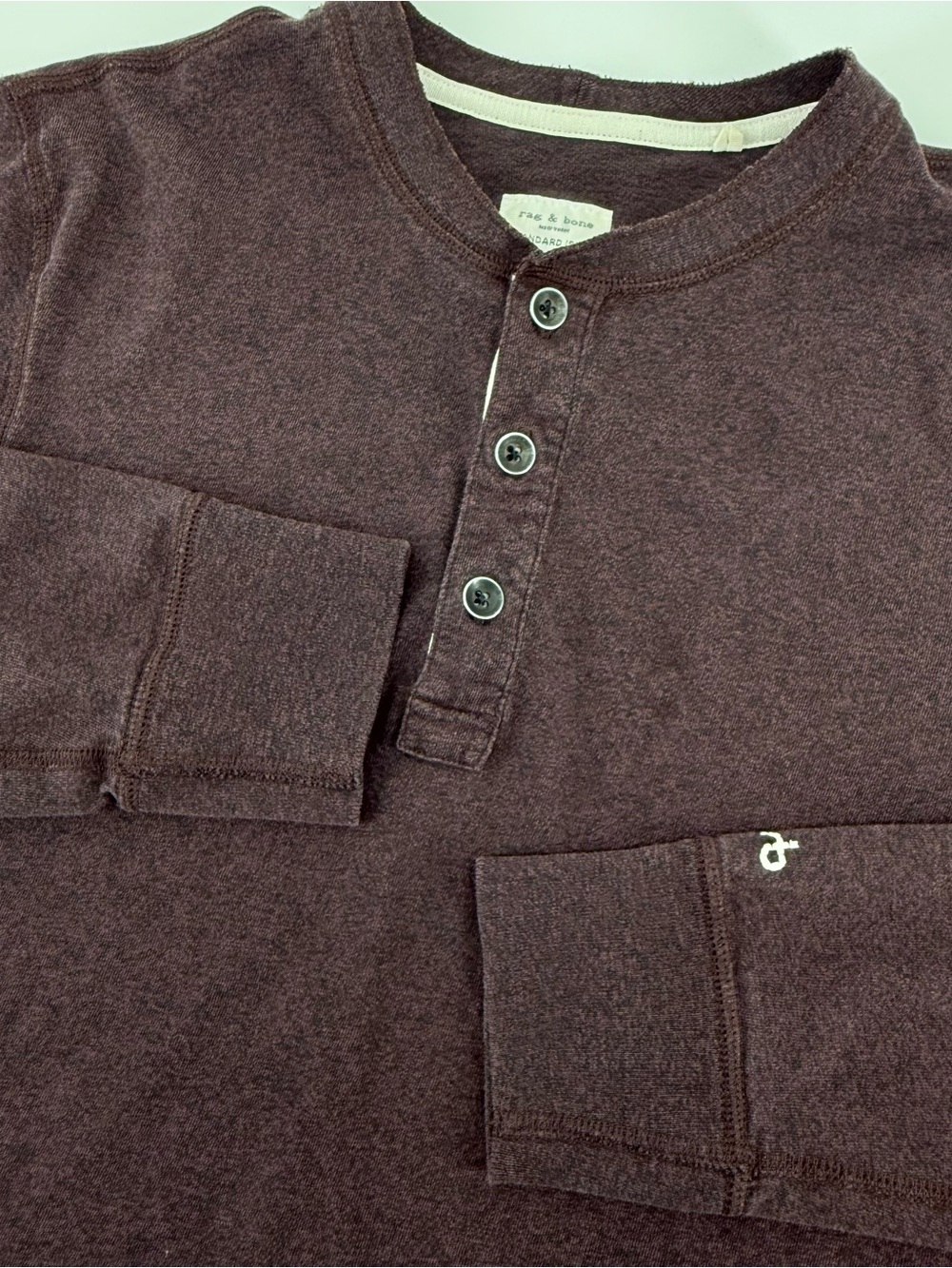 Rag & Bone Classic Flame Henley Shirt Mens Size Medium Burgundy Peruvian Cotton